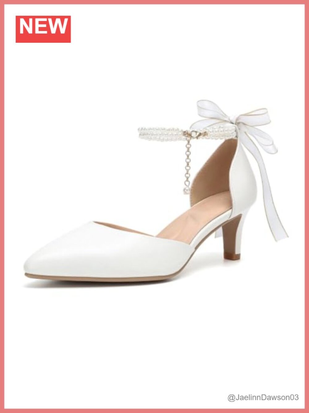 Wetviro Women's Comfort Kitten Heel Pump Pearl Ankle Strap Detachable Bow